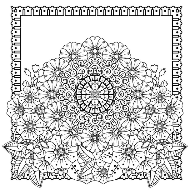 Mehndi bloem voor henna, mehndi, tatoeage, decoratie. decoratieve ornament in etnische oosterse stijl. kleurboek pagina. - Vector, afbeelding