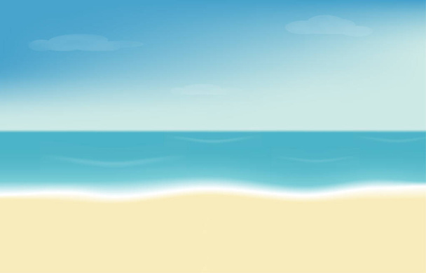 mar, areia com céu azul e nuvem lanscape vetor ilustração verão fundo para folhetos, bunners, apresentações e cartaz - Vetor, Imagem
