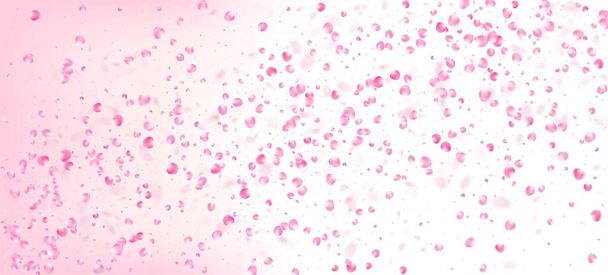 Rozenblaadjes vallen Confetti. Winderige bladeren Confetti poster. Flying Japanse Rose Cherry Sakura bloemblaadjes ontwerp. Vrouwelijke rijke VIP Magic Pattern. Blooming Cosmetica Ad Mooie Bloemen Achtergrond. - Vector, afbeelding