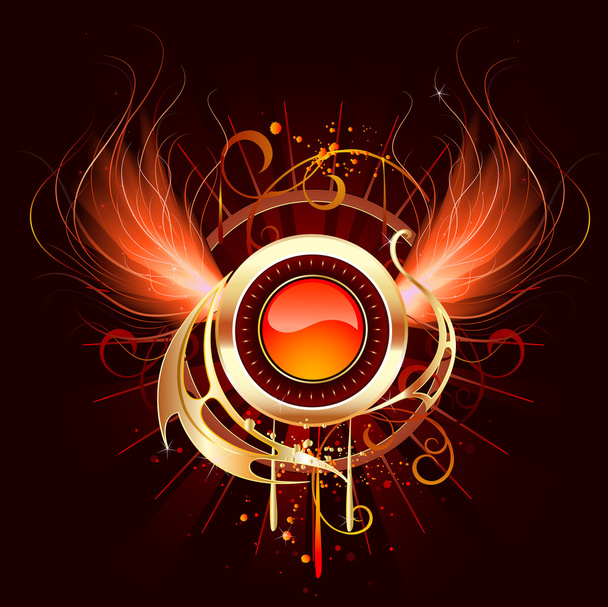Hot round banner with fiery wings - Vector, Image