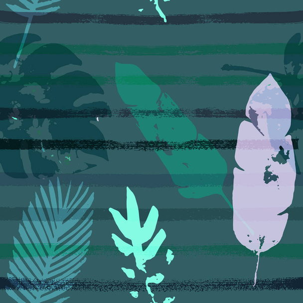 Denizci Çizgili Vektör Kusursuz Desen, Kahverengi Yeşil Haki Egzotik Çiçek Yazısı. Moda Boho Ormanı Yaz Kumaşı Yapıyor. Erkek Zarif Geçmişi. Egzotik Çiçeksiz Tasarım - Vektör, Görsel