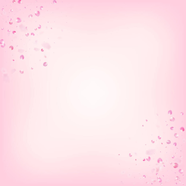 Πεταλούδες με ροδοπέταλα. Ο Γουίντι αφήνει το πλαίσιο κομφετί. Ανθισμένα καλλυντικά διαφήμιση όμορφο φόντο λουλουδιών. Πέφτοντας ιαπωνική Cherry Sakura Rose Petals Banner. Noble Premium μοτίβο υδατογραφίας. - Διάνυσμα, εικόνα
