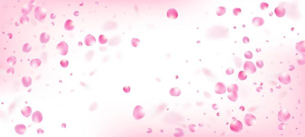 Τα ροδοπέταλα πέφτουν από κομφετί. Ανθισμένα καλλυντικά διαφήμιση γυναικεία Floral φόντο. Ο Γουίντι αφήνει το σχέδιο κομφετί. Ευγενής πλούσια VIP γυναικεία υφή. Πτώση ιαπωνική Cherry Rose Sakura πέταλα πλαίσιο. - Διάνυσμα, εικόνα
