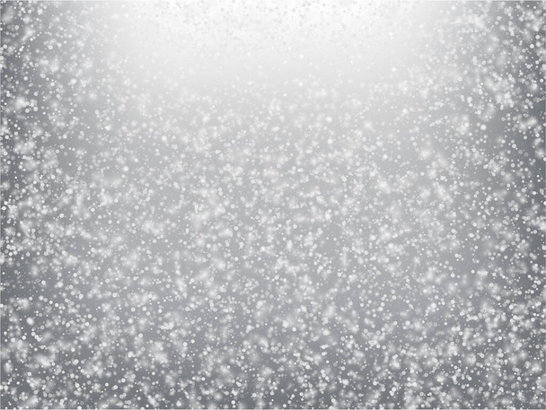 Falling Snow Confetti Winter Vector Hintergrund. Weihnachten, Neujahr Feier Schneeflocken Muster. Realistischer fliegender Schnee, Sturmhimmel-Effekt. Winterliche Werbedekoration. Fallender Schnee Winterkonfetti auf Grau - Vektor, Bild