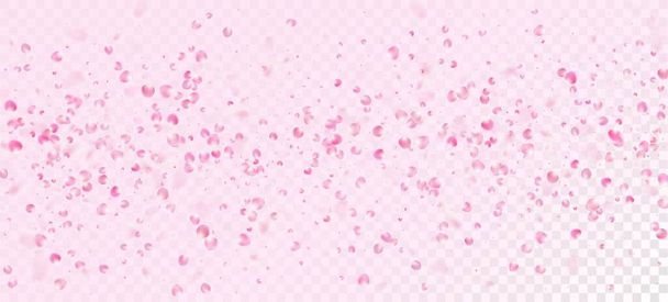 Petali di Rosa Caduti Confetti. Nobile modello di acquerello Premium. Flying Japanese Rose Cherry Sakura Petals Banner. Fioritura Cosmetici Ad Elegante sfondo floreale. Cornice Confetti foglie ventose. - Vettoriali, immagini
