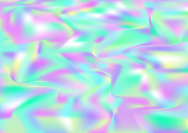 Holograph Trendy Banner. Funda de holograma Rainbow Overlay. Superposición de papel de neón, 80, 90 Music Wallpaper Desenfocado Girlie Foil Holo Teal. Fondo horizontal de la luz olográfica perlada del fluido - Vector, imagen