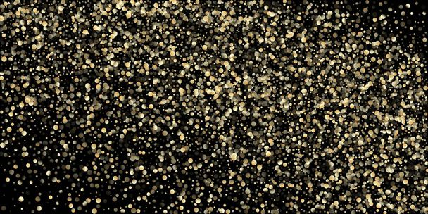 Gold Confetti Shower on Black. Golden Oil Bubbles, Omega 3 Vitamins. VIP Gold, Silver Sequins Winter Confetti. Premium New Year Christmas Celebration Garland. Golden Omega 3 Oil Bubbles - Vector, Image