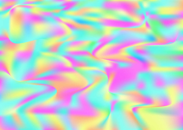 Holograph Trendy Banner. Desenfocado Girlie Foil Holo Teal. Neon Graphic Overlay, 80s, 90s Music Background Funda de holograma Rainbow Overlay. Fluorescente Holográfico Dreamy Glam Horizontal papel pintado - Vector, imagen