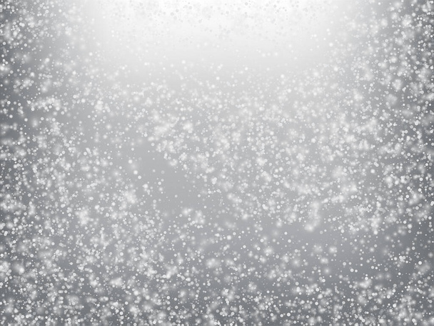Férias de Inverno Falling Snow Vector Background. Natal, Ano Novo Celebração Snowflakes Pattern. Neve voadora realista, efeito de céu tempestuoso. Decoração de anúncios de inverno. Férias de inverno neve Confetti em cinza - Vetor, Imagem