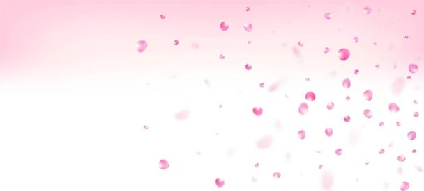 ローズペタルがコンフェッティに落ちる。風の葉コンフェッティデザイン。美しいリッチVIP女性のパターン。化粧品広告高貴な花の背景を開花させます。日本の桜の花びらのフレームを落下. - ベクター画像