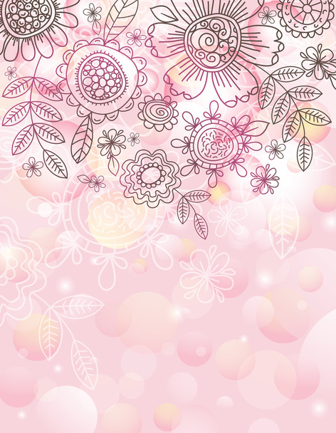 pink background with hand draw  flowers - Vector, Imagen