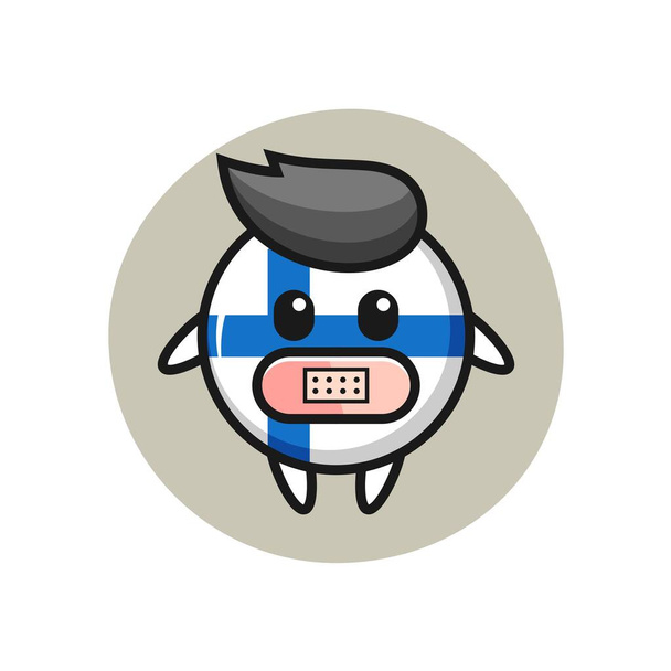 Dibujos animados Ilustración de la insignia de la bandera de Finlandia con cinta en la boca, diseño de estilo lindo para la camiseta, pegatina, elemento de logotipo - Vector, Imagen