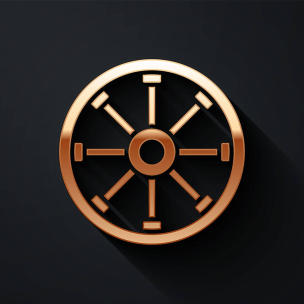 Gold Old wooden wheel icon isolated on black background. Long shadow style. Vector. - Vector, Image