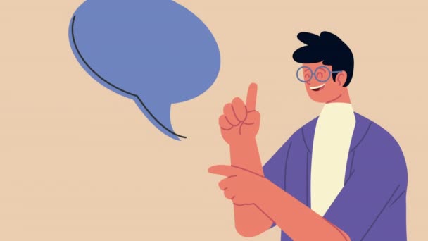 young man character with speech bubble - Footage, Video