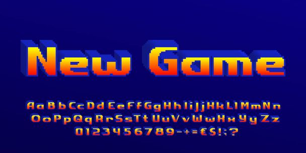 New Game alphabet font. 3D pixel letters, numbers and punctuations. 80s arcade video game typescript. - Vektor, kép
