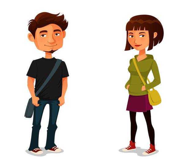 Cute cartoon characters - young boy and girl in cool casual outfits - Vector, Image