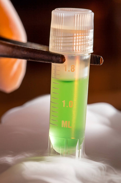 scientist holding test tube with reagent, laboratory concept background - Foto, Imagen
