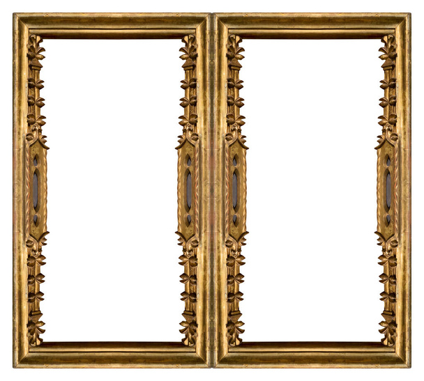 Doble marco dorado gótico (díptico) para pinturas, espejos o fotos aisladas sobre fondo blanco. Elemento de diseño con ruta de recorte - Foto, imagen
