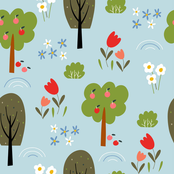 Garden seamless pattern. Creative kids texture for fabric, wrapping, textile, wallpaper, apparel. Vector illustration - Vector, Image