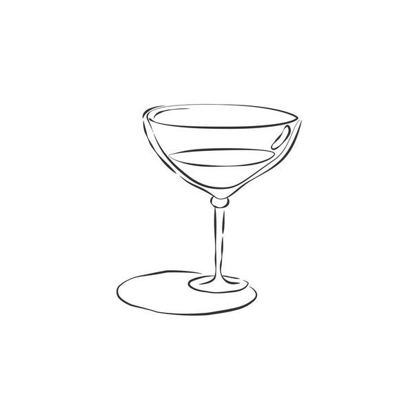 Weinglas mit Wermut vorhanden. Trinken. Konturenobjekt. Retro gläser hand zeichnen, design für jeden zweck. Restaurant-Illustration. Einfache Skizze. Isoliert auf weißem Hintergrund im Gravurstil - Vektor, Bild