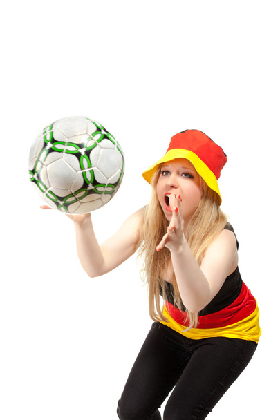 サッカーとドイツの旗を持つ女性 - 写真・画像