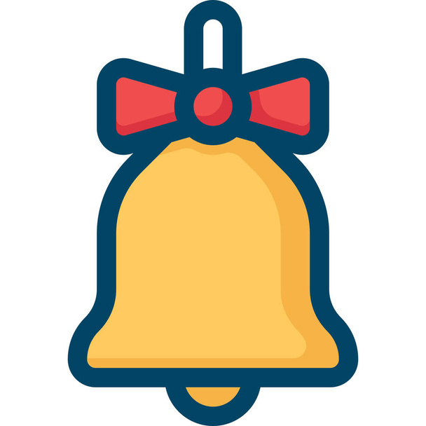 campana icono de la música navideña en estilo de contorno lleno - Vector, imagen