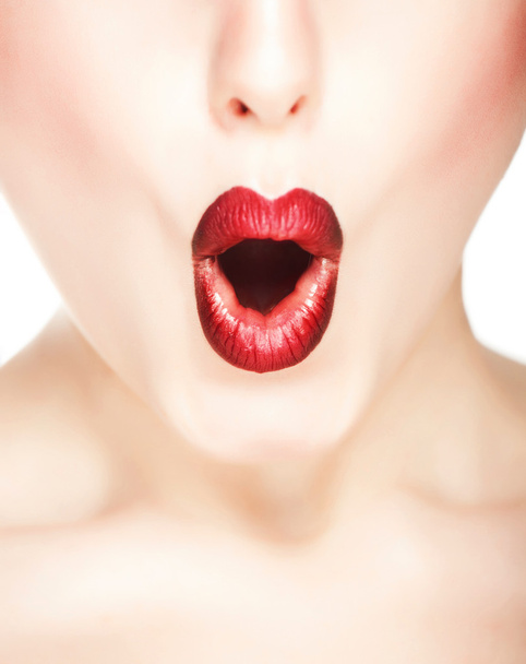Red lips, close-up portrait - Zdjęcie, obraz
