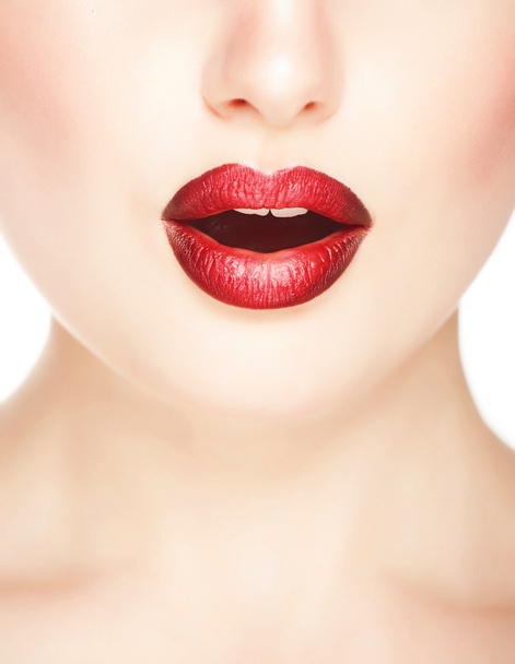 Red lips, close-up portrait - Fotó, kép