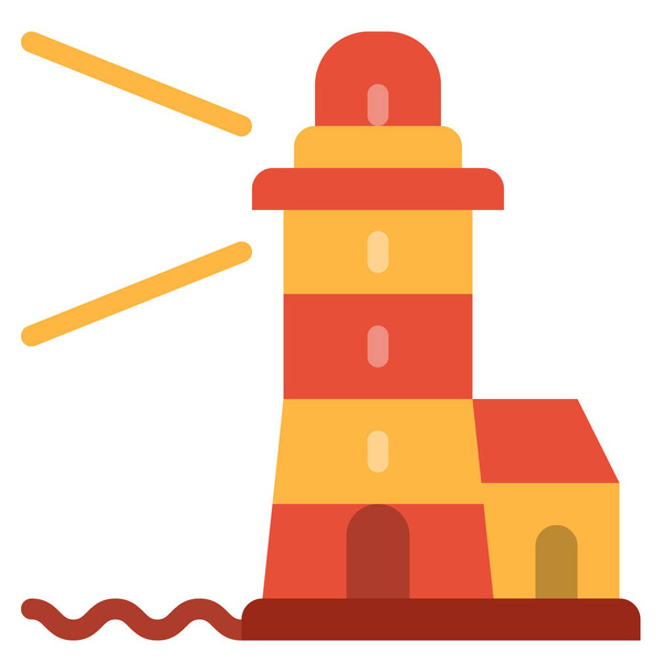 épületek útmutató világítótorony ikon lapos stílusban - Vektor, kép