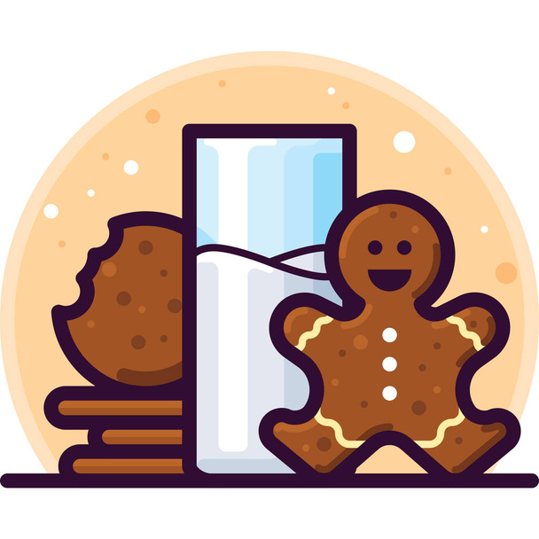 karácsonyi cookie-k ital ikon töltött körvonalas stílus - Vektor, kép
