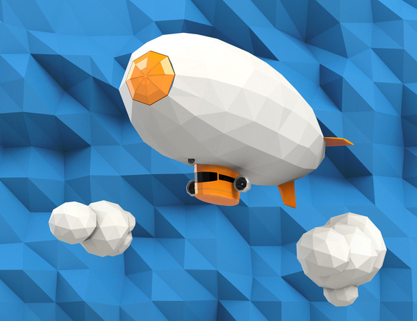3D low poly blimp on geometry texture background - Photo, Image