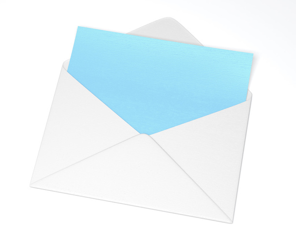 witte envelop openen met blauwe kaart binnen - Foto, afbeelding