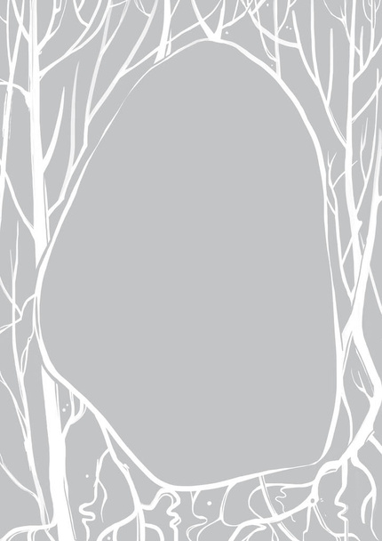 Decorative frame, natural plant theme, framing around the edges, stylization under the branches and roots of trees, backgrounds and textures, wallpaper, white border on gray background - Photo, Image