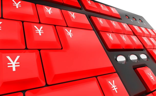 Computertastatur mit roten Yen-Geldtasten - Foto, Bild