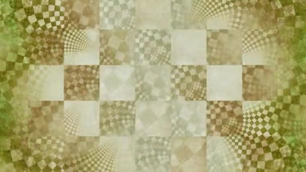 Merkezde ayrıntılı spiral desenli ve renk değiştiren 4k fraktal satranç arkaplanı ile soyut döngü - Video, Çekim