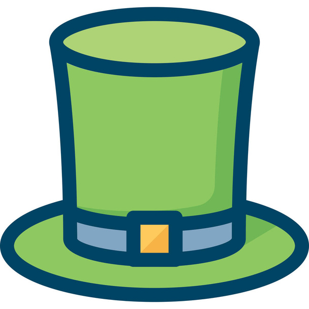 Zylinder grünes Hutsymbol im Stil ausgefüllter Umrisse - Vektor, Bild
