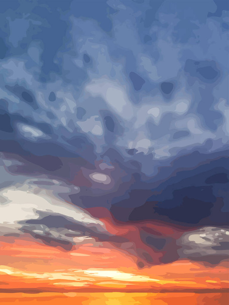 Rising sun from the sea to the cloudy sky. Seascape. - Vector, Image
