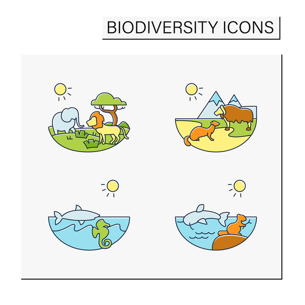 Conjunto de iconos de color de biodiversidad - Vector, Imagen