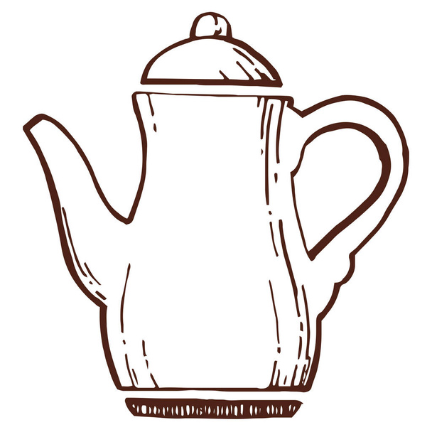 koperen koffiepot waterkoker icoon in handgetekende stijl - Vector, afbeelding