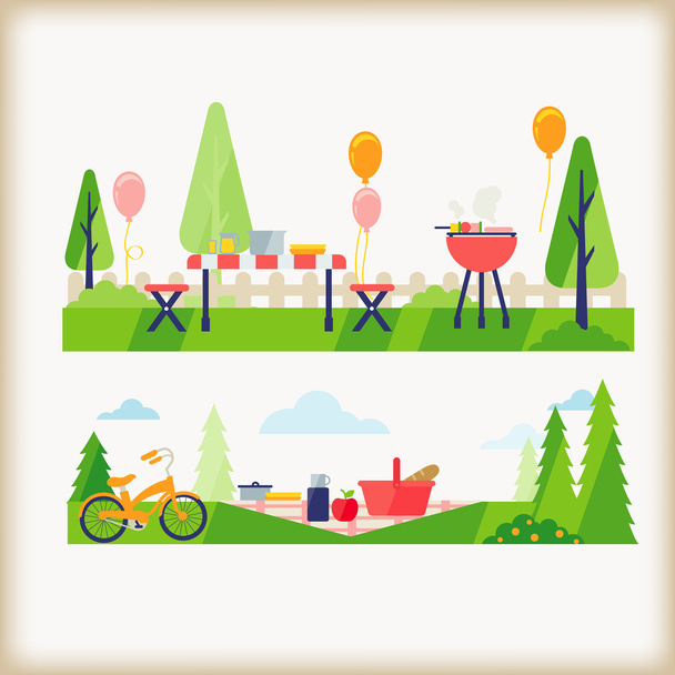Achtertuin BBQ- en picknick - Vector, afbeelding