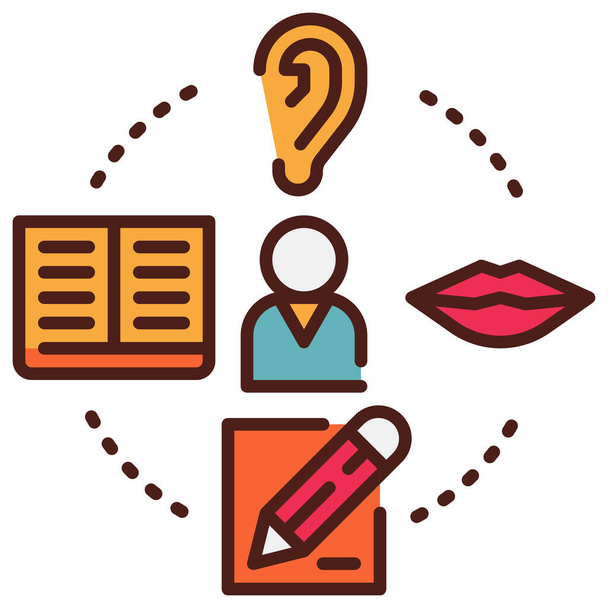 ícone de audição educação básica em estilo esboço preenchido - Vetor, Imagem