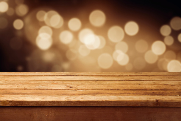Bokeh background with empty wooden deck - Photo, Image