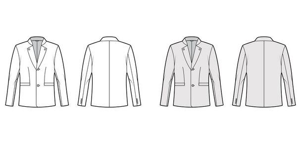 Tyrolean jacket tuxedo technical fashion illustration with long sleeves, stand lapel collar, welt pockets. Flat Austrian - Vector, Image