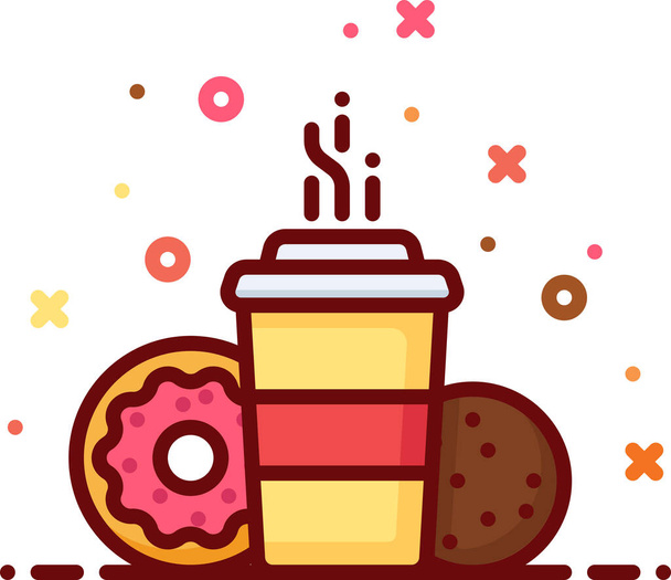 cafe coffee cookie icon in Filled outline style - Vector, Imagen