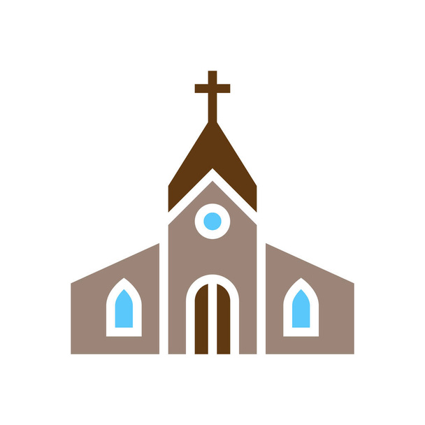 edificio iglesia religión icono en estilo plano - Vector, Imagen