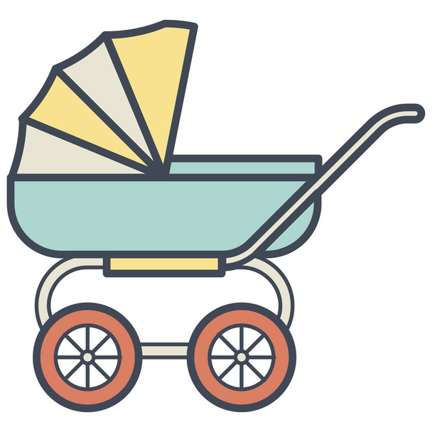 bebê carrinho criança ícone em estilo esboço preenchido - Vetor, Imagem