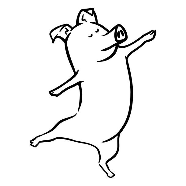Cerdo bailarín dibujado a mano. Ilustración vectorial. - Vector, imagen