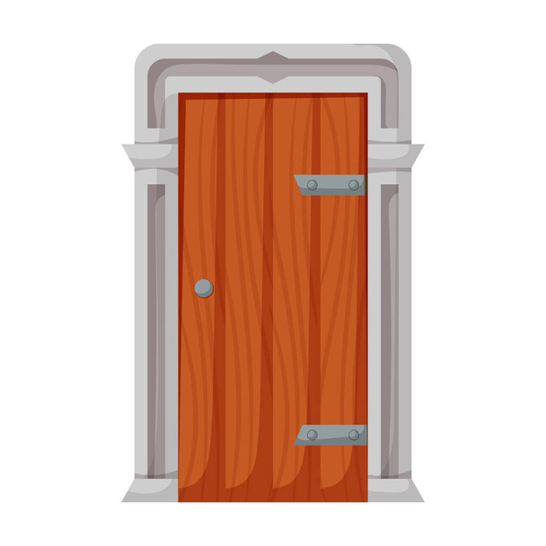Средневековый векторный мультфильм. Векторная иллюстрация двери замка на белом фоне. Изолированная карикатура на икону средневековой двери. - Вектор,изображение