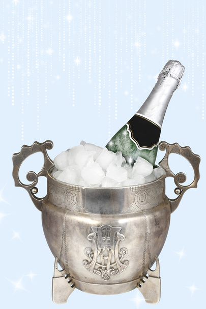 Silver ice bucket and a bottle of champagne - Photo, Image