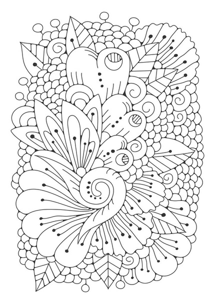 Abstract flowers in doodle style. Coloring page. Vector illustration for coloring. Art line. - Vector, Image